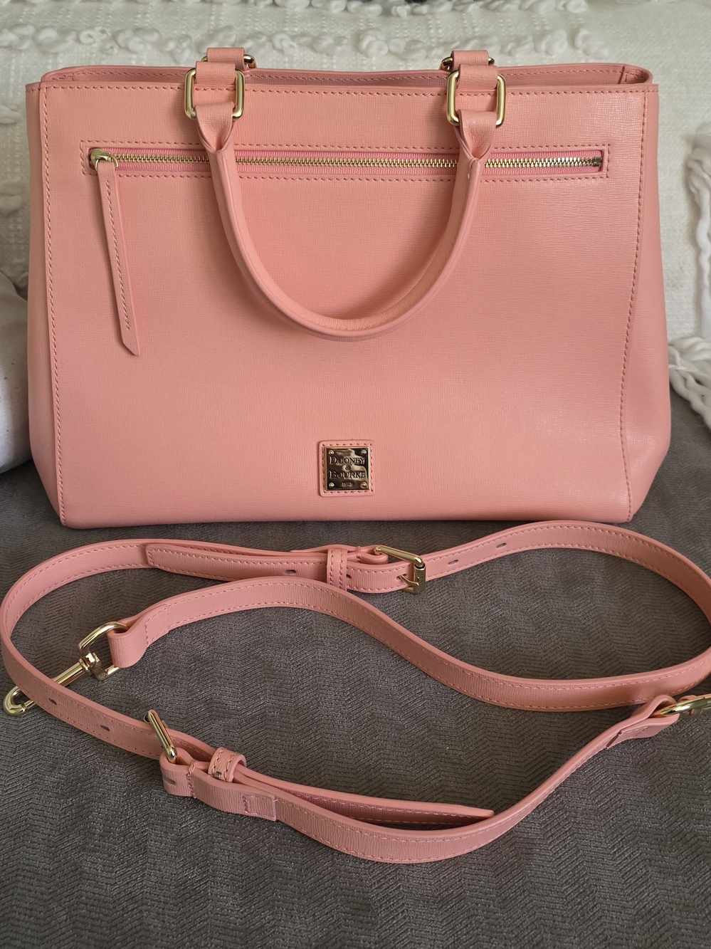 Dooney & Bourke Pink Saffiano Leather Convertible Tote Satchel
